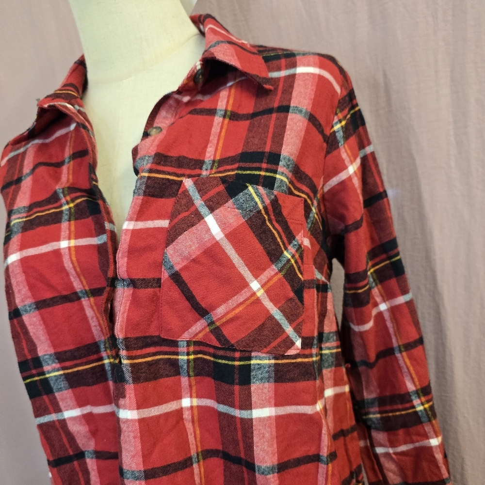 Isabel Maternity Women's Maternity Plaid Flannel Popover Tunin Top, Red - SMALL - Picture 4 of 8